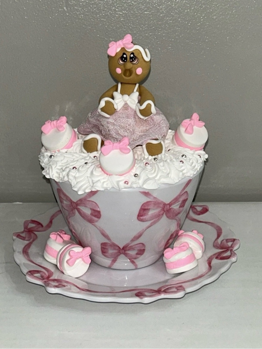 Pink Fake Gingerbread Whip Cream Dessert Display Handmade